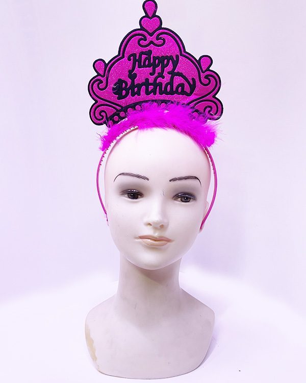 Happy Birthday Neon Fuşya Renk Doğum Günü Tacı 24x15 cm (Lisinya)