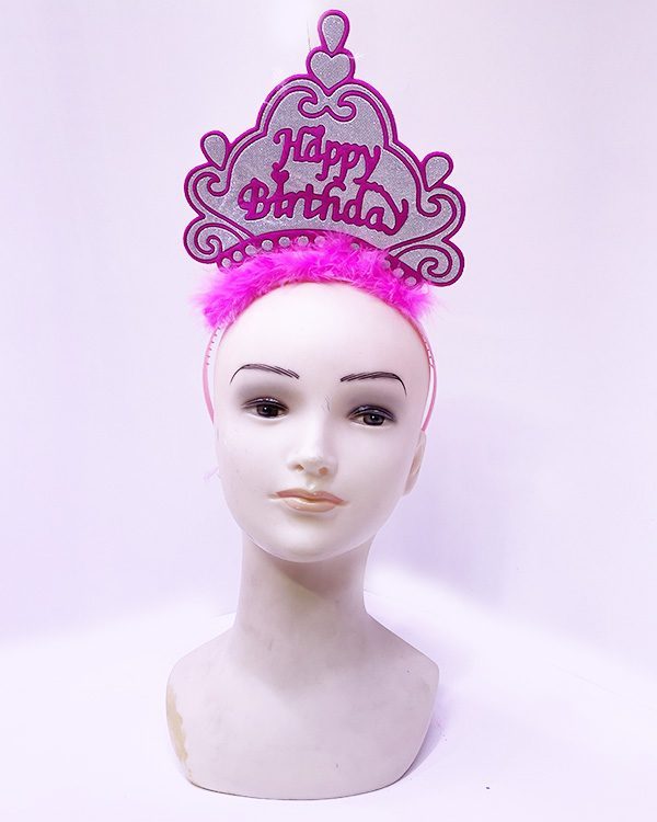 Happy Birthday Neon Pembe Renk Doğum Günü Tacı 24x15 cm (Lisinya)