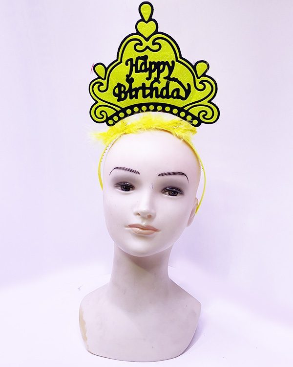 Happy Birthday Neon Sarı Renk Doğum Günü Tacı 24x15 cm (Lisinya)