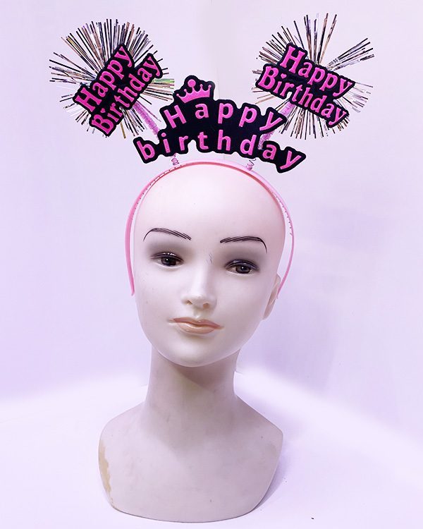 Happy Birthday Püsküllü Neon Pembe Renk Doğum Günü Tacı 22x19 cm (Lisinya)
