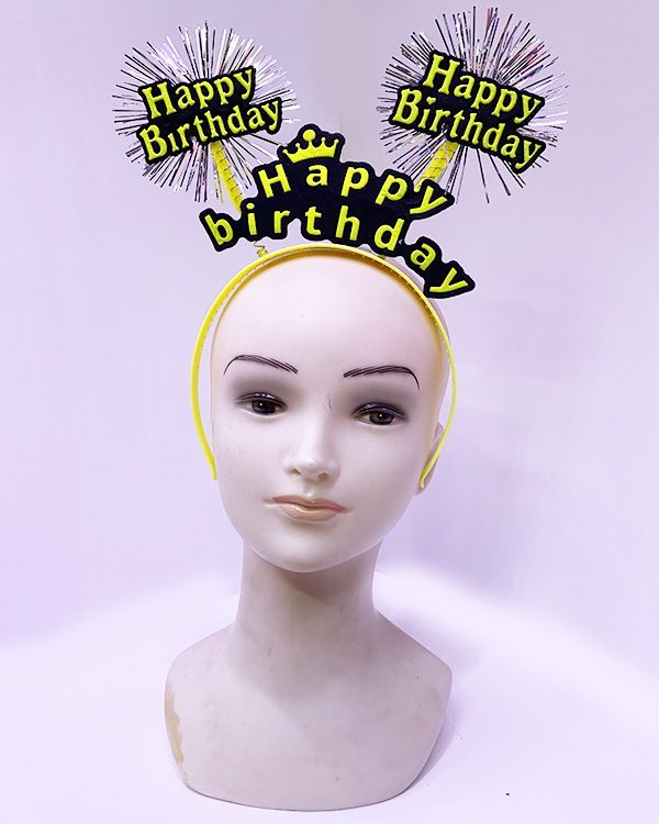 Happy Birthday Püsküllü Neon Sarı Renk Doğum Günü Tacı 22x19 cm (Lisinya)