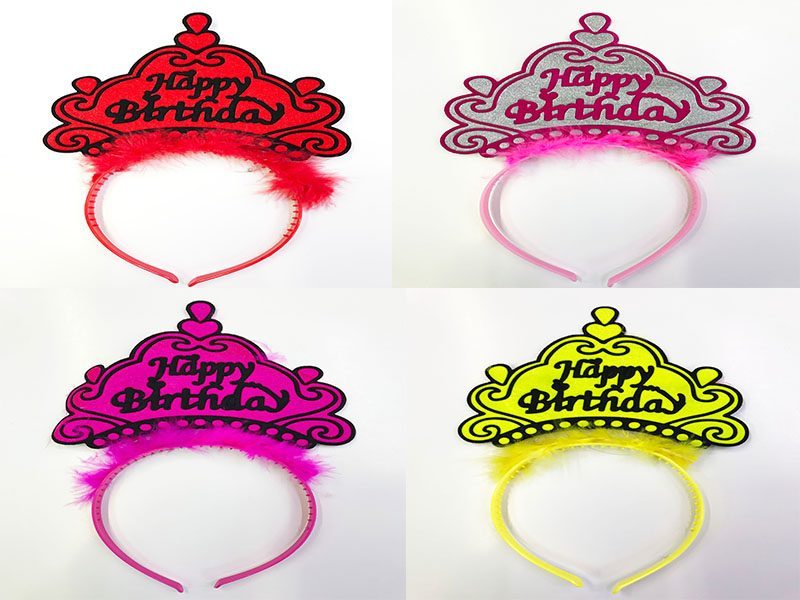 Happy Birthday Yazılı Neon Renk Taç 12 Adet (Lisinya)