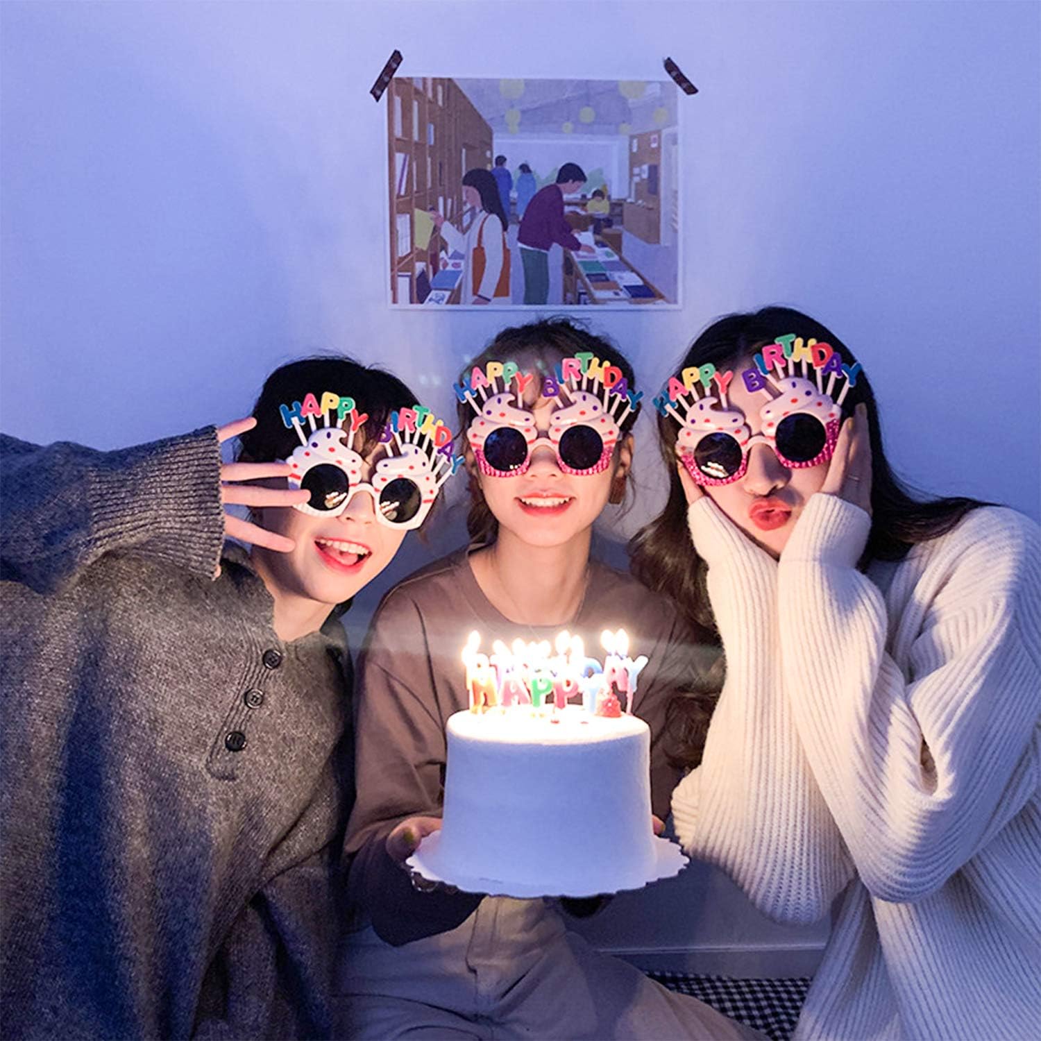 Happy Birthday Yazılı Pembe Fuşya Renk Parti Gözlüğü 12x7 cm (Lisinya)