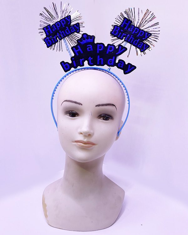 Happy Birthday Yazılı Püsküllü Neon Mavi Renk Doğum Günü Tacı 22x19 cm (Lisinya)