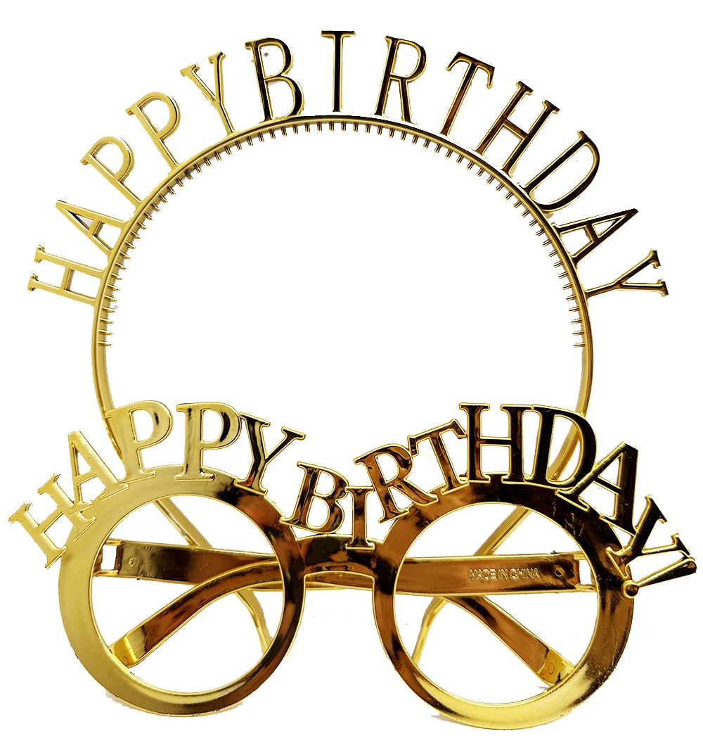 Happy Birthday Yazılı Taç ve Happy Birthday Yazılı Gözlük Seti Altın Renk (Lisinya)