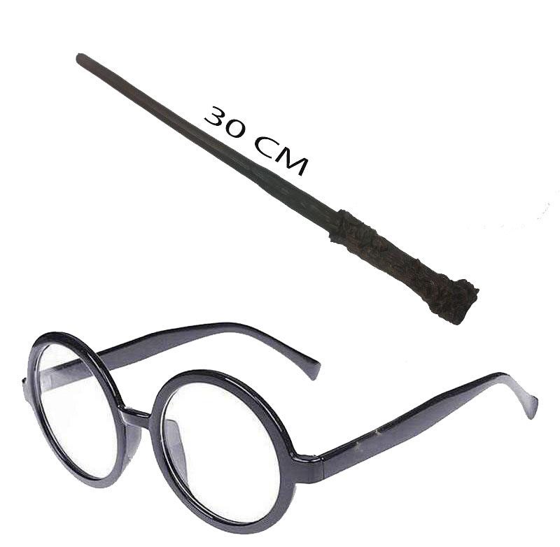 Harry Potter Asası 30 cm ve Siyah Çerçeveli Harry Potter Gözlüğü Seti (Lisinya)
