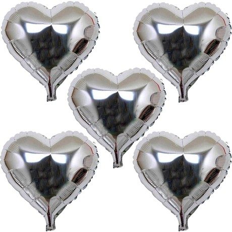 Kalp Şekilli Gümüş Renk Folyo Balon 45 cm 5 Adet (Lisinya)