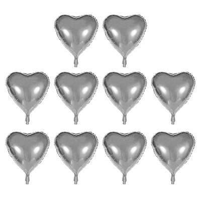 Kalp Şekilli Gümüş Renk Toptan Folyo Balon 45 cm 10 Adet (Lisinya)