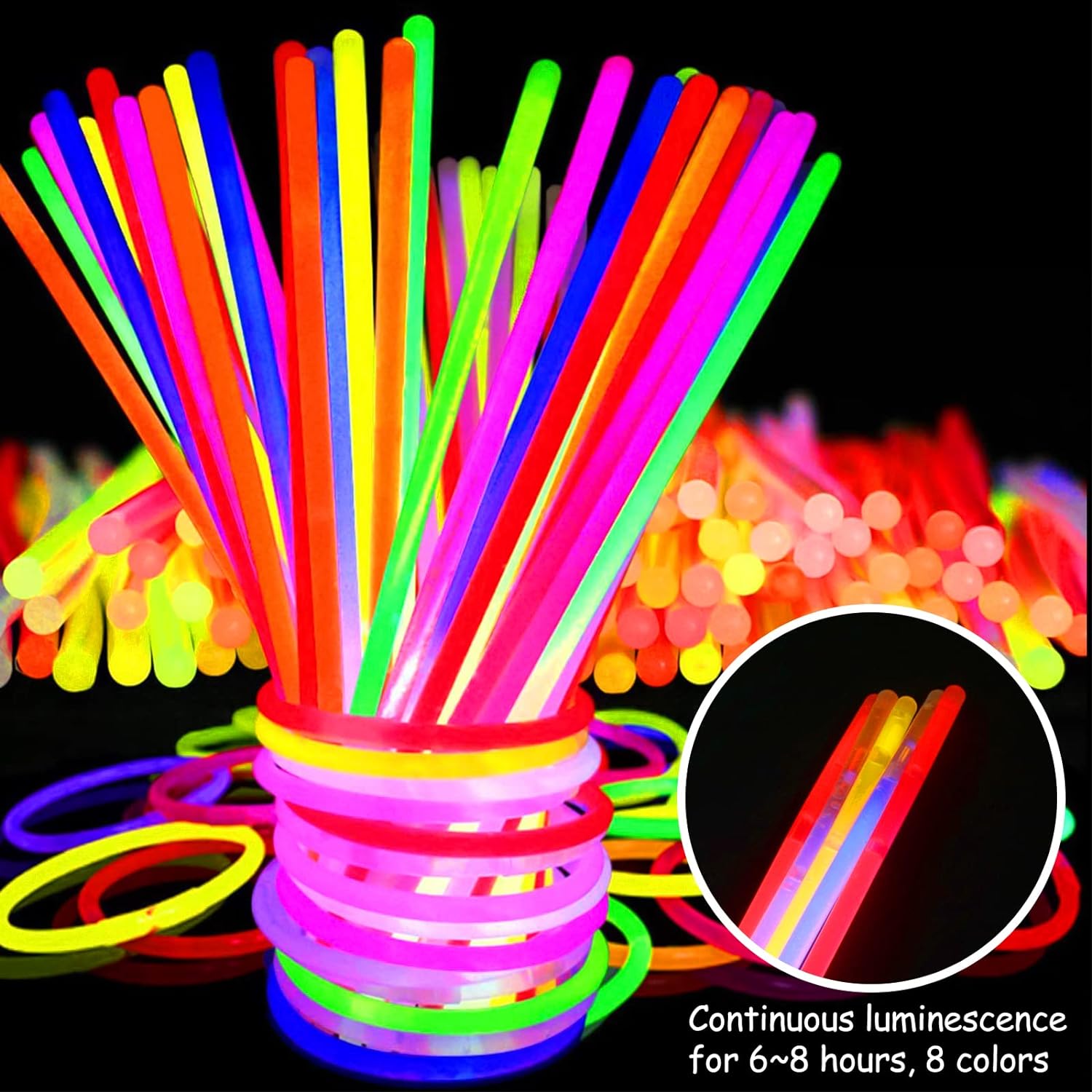 Karanlıkta Yanan Parlayan Fosforlu Glow  Çubuk Bileklik 50 Adet (Lisinya)