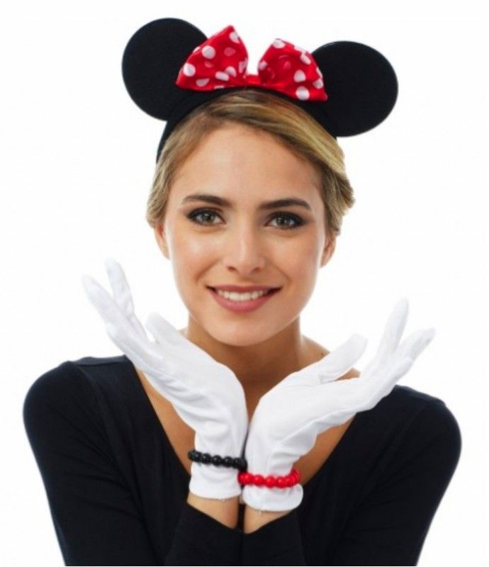 Kırmızı Fiyonklu Minnie Mouse Tacı ve Beyaz Eldiven Seti (Lisinya)