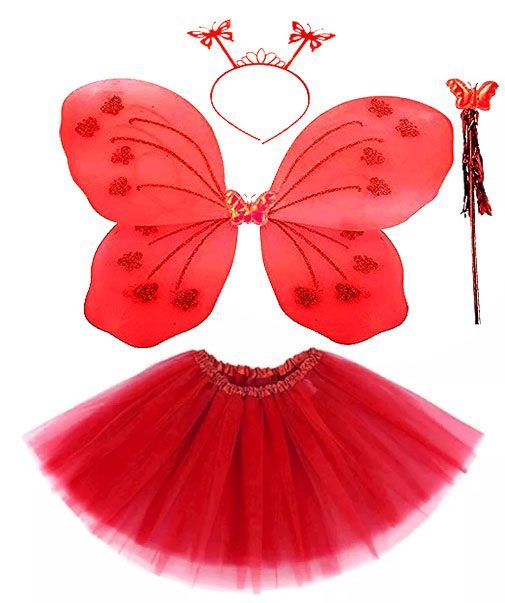 Kırmızı Kelebek Kostümü - Kırmızı Kelebek Kostüm Aksesuar Seti 4 Parça (Lisinya)