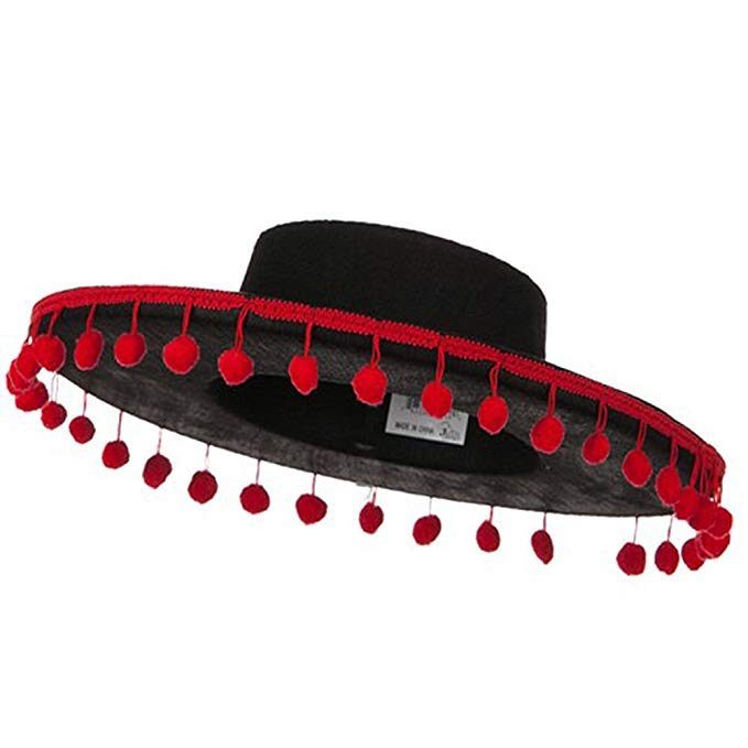 Kırmızı Ponponlu Siyah Renk Çocuk İspanyol Şapkası (Lisinya)