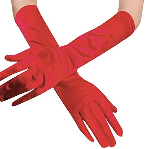 Kırmızı Renk Dirseğe Kadar Uzun Kumaş Eldiven 40 cm (Lisinya)