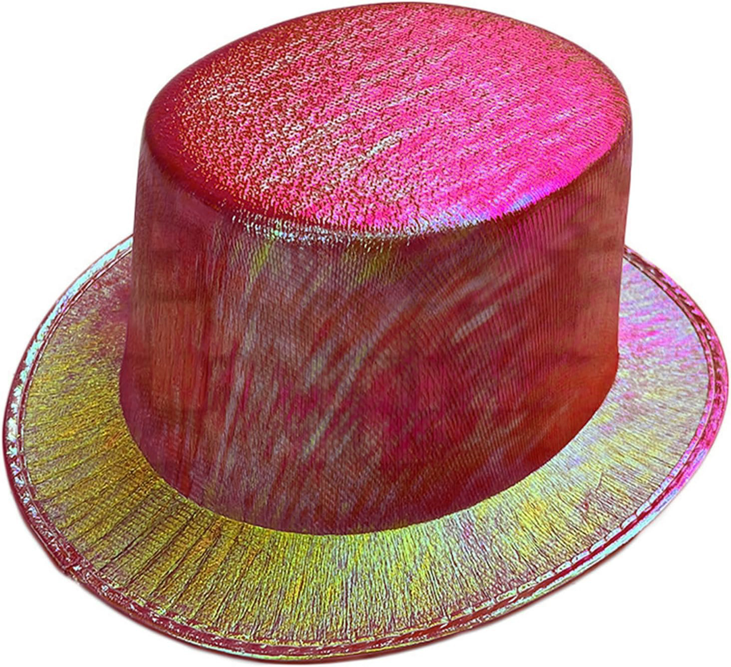 Kırmızı Renk Işıltılı Hologram Kumaş Kaplama Fötr Silindir Şapka Yetişkin Boy  (Lisinya)