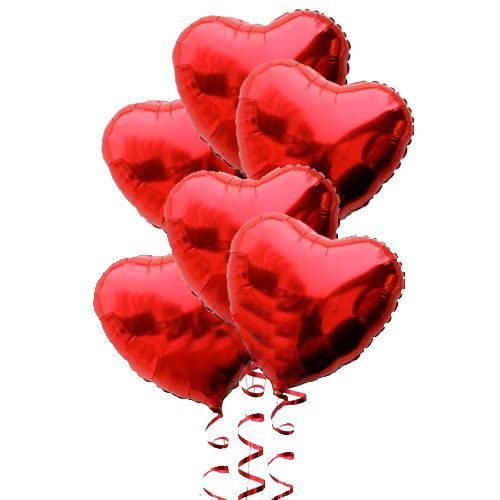 Kırmızı Renk 45 cm Kalp Folyo Balon Demeti 6 Adet ( Helyumsuz ) (Lisinya)