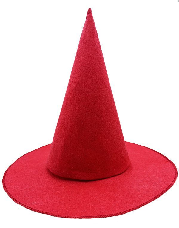 Kırmızı Renk Keçe Cadı Şapkası Yetişkin Çocuk Uyumlu 35X38 cm (Lisinya)