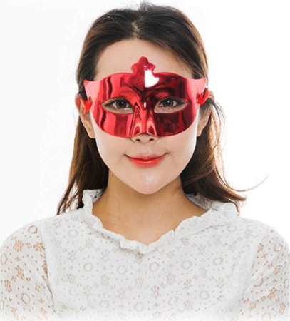 Kırmızı Renk Kostüm Partisi Ekstra Parlak Balo Maskesi 15x10 cm  (Lisinya)