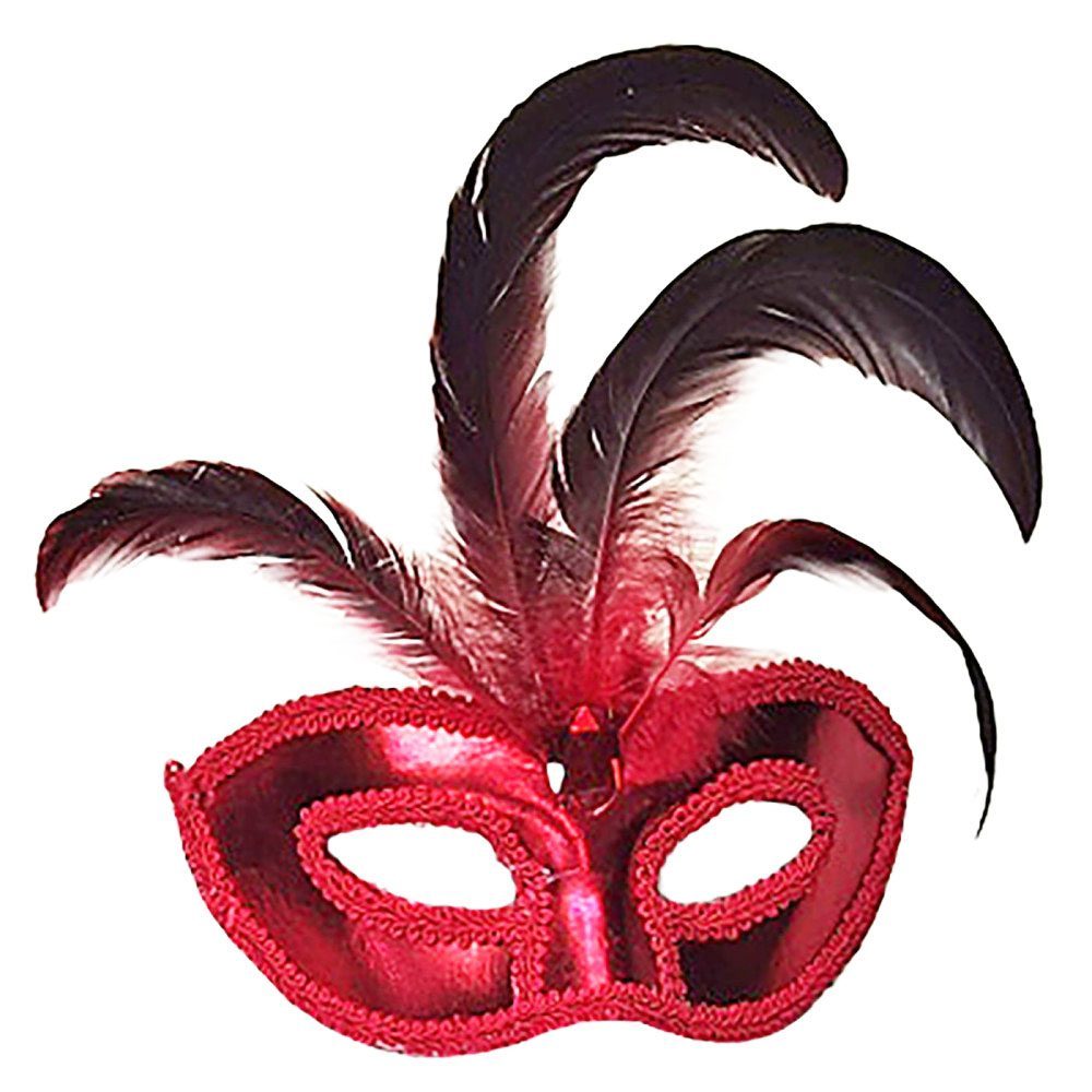 Kırmızı Renk Rugan Kaplama Kırmızı Tüylü Parti Maskesi 18x20 cm (Lisinya)