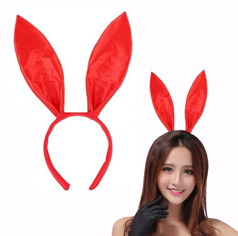 Kırmızı Renk Saten Kaplama Şekil Verilebilir Tavşan Kulak Taç 35x11 cm (Lisinya)