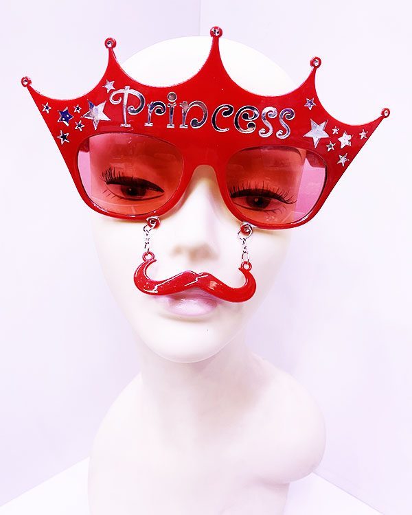Kırmızı Üzeri Gümüş Renk Prenses Yazılı Parti Gözlüğü 10x17 cm (Lisinya)