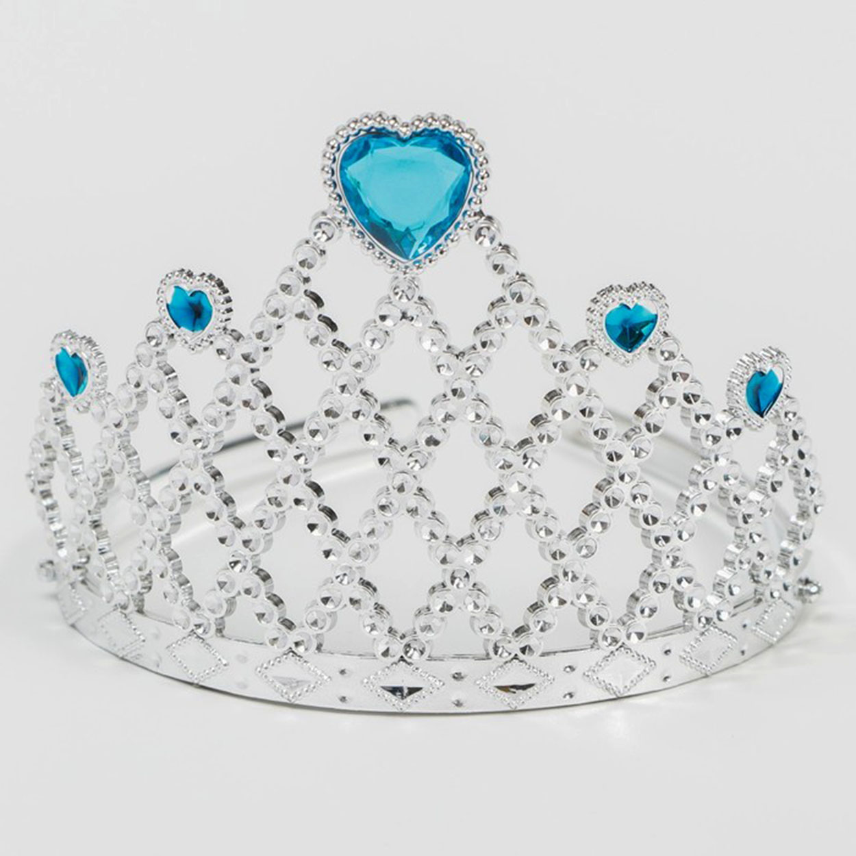 Mavi Kalpli Gümüş Renk Kraliçe Tacı Prenses Tacı  (Lisinya)