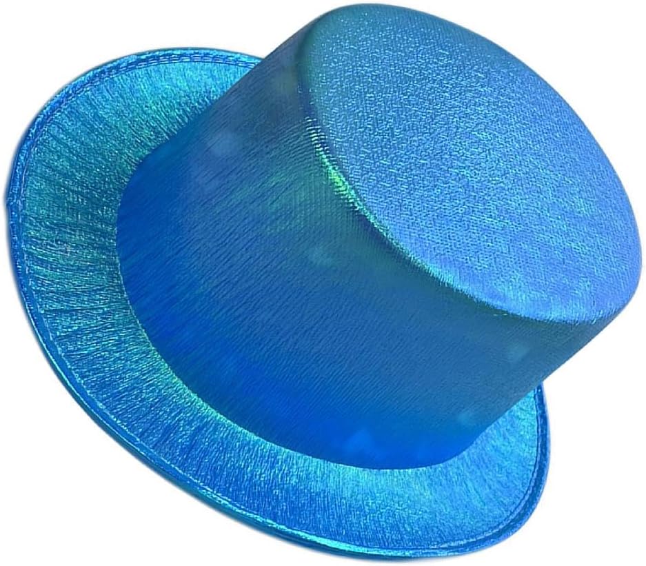 Mavi Renk Işıltılı Hologram Kumaş Kaplama Fötr Silindir Şapka Yetişkin Boy  (Lisinya)