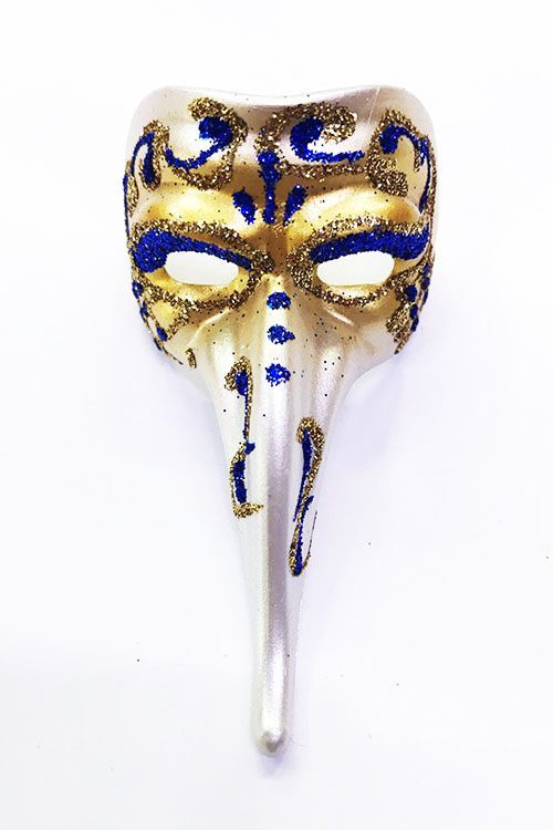 Mavi Renk İşlemeli Seramik Malzemeden İmal Venedik Uzun Maske Magnet (Lisinya)