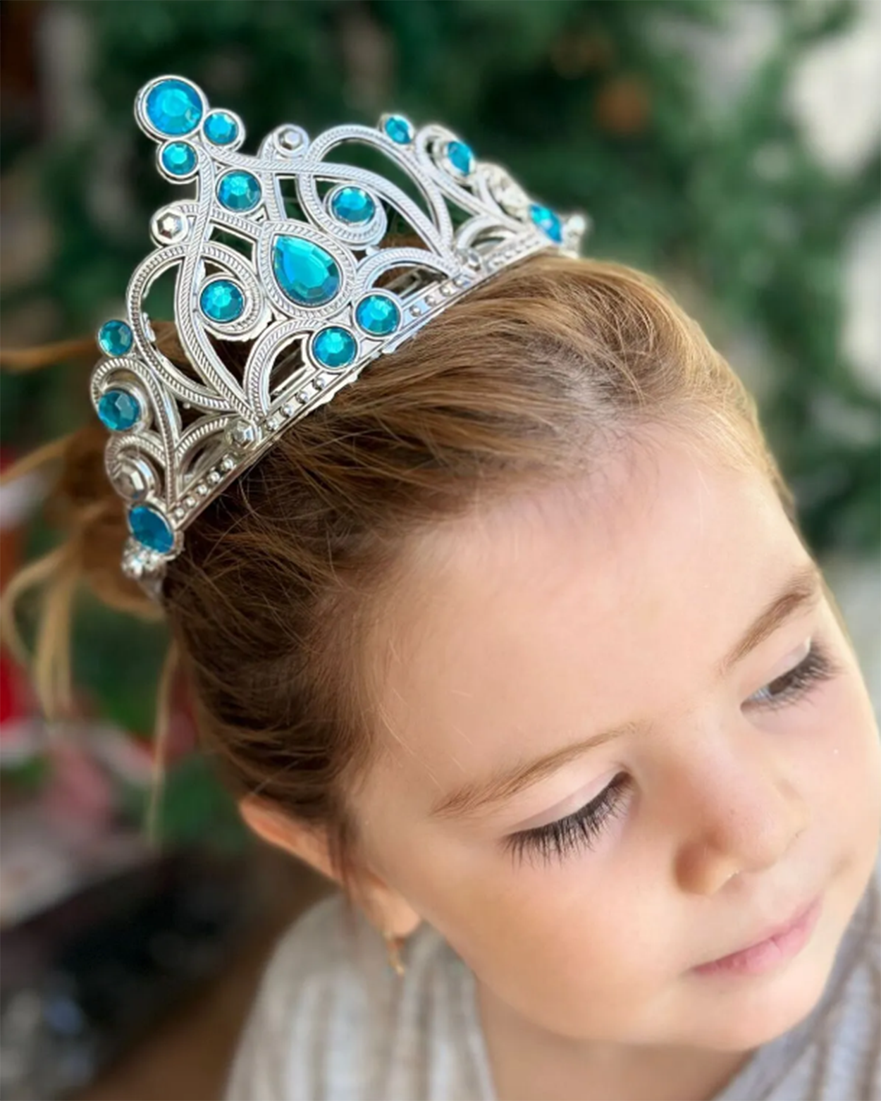 Mavi Taşlı Elsa Çocuk Tacı Prenses Tacı Kraliçe Tacı 16x14 cm (Lisinya)
