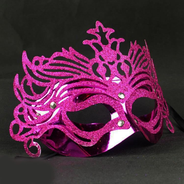 Metalik Fuşya Pembe Renk Masquerade Kelebek Simli Parti Maskesi 23x14 cm (Lisinya)