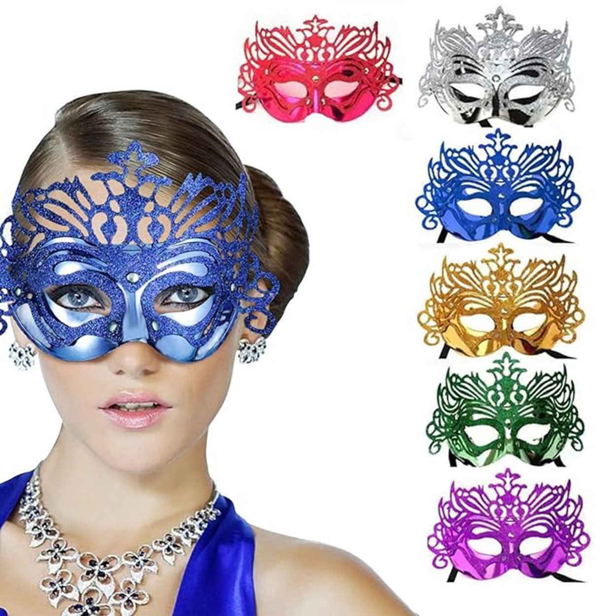 Metalize Hologramlı Balo Venedik Parti Maskesi 6 Renk 6 Adet (Lisinya)