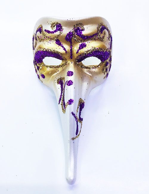 Mor Renk İşlemeli Seramik Malzemeden İmal Venedik Uzun Maske Magnet (Lisinya)