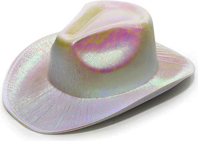 Neon Hologramlı Kovboy Model Parti Şapkası Beyaz Yetişkin 39X36X14 cm (Lisinya)