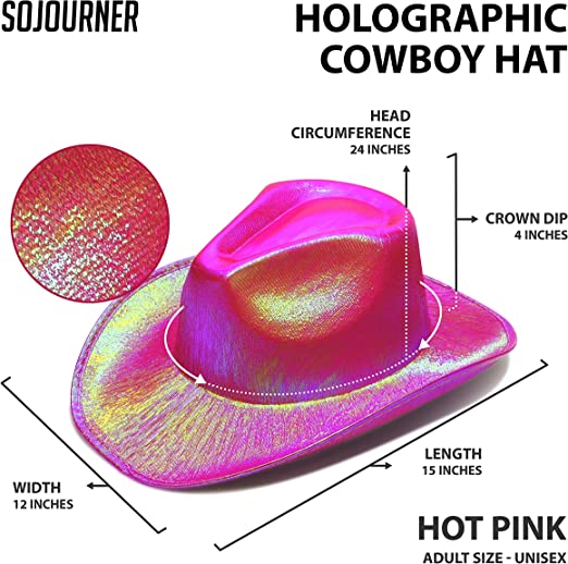 Neon Hologramlı Kovboy Model Parti Şapkası Fuşya Yetişkin 39X36X14 cm (Lisinya)