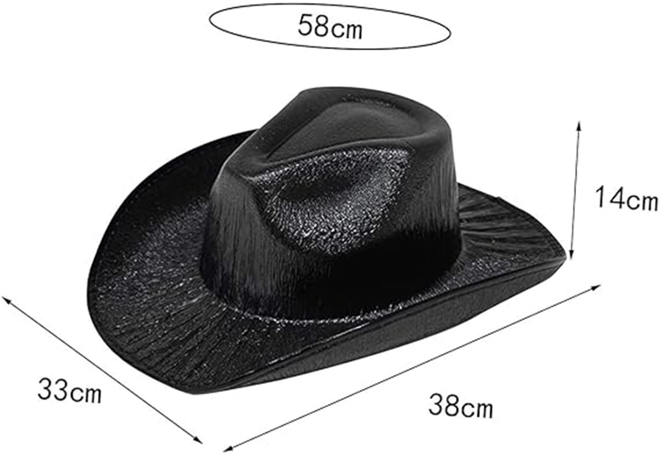 Neon Hologramlı Kovboy Model Parti Şapkası Siyah Yetişkin 39X36X14 cm (Lisinya)