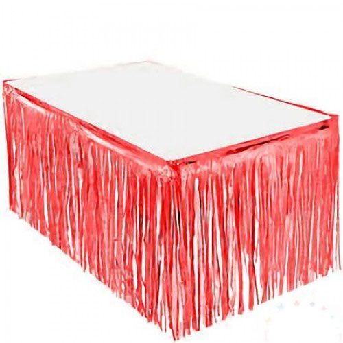 Püsküllü Işıltılı Metalize Kırmızı Renk Masa Eteği 70x300 cm (Lisinya)