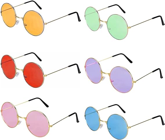 Renkli Lennon Retro İmaj Gözlükleri 6 Renk 6 Adet (Lisinya)