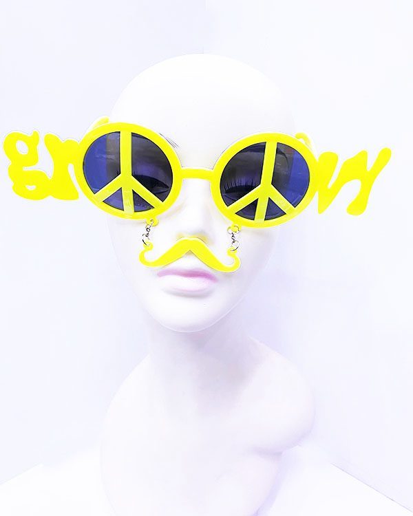 Sarı Renk Groom Yazılı Bıyıklı Damat Gözlüğü 7x21 cm (Lisinya)
