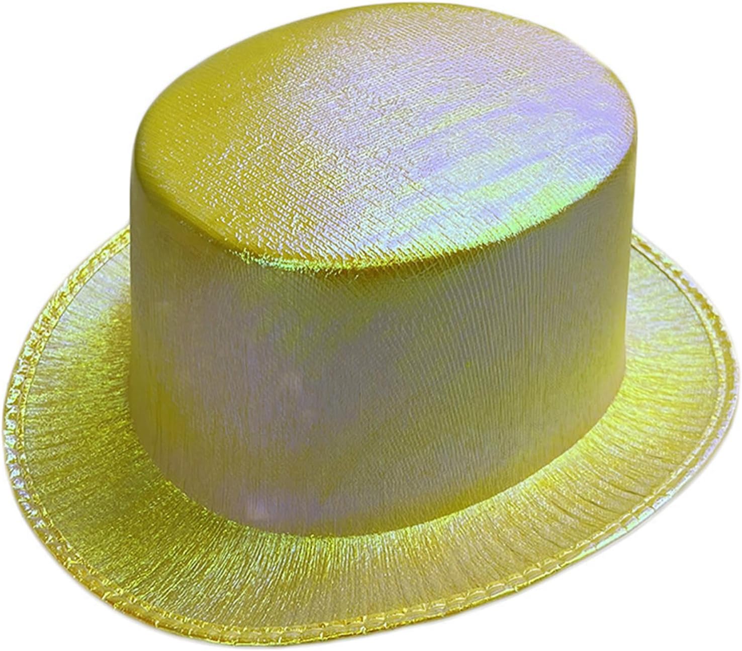 Sarı Renk Işıltılı Hologram Kumaş Kaplama Fötr Silindir Şapka Yetişkin Boy  (Lisinya)
