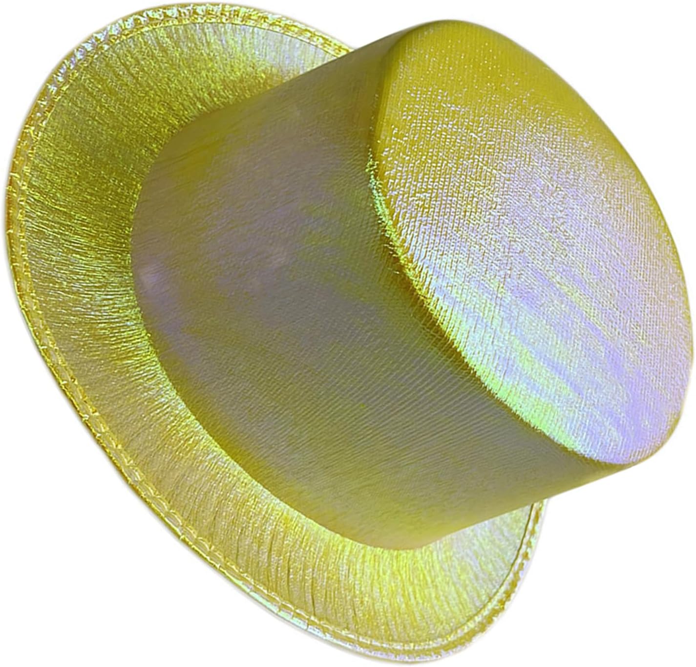 Sarı Renk Işıltılı Hologram Kumaş Kaplama Fötr Silindir Şapka Yetişkin Boy  (Lisinya)