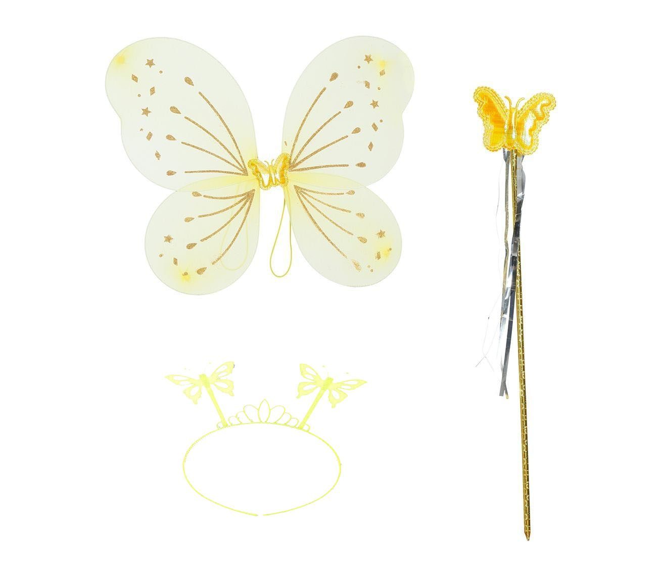 Sarı Renk Kelebek Kanadı Tacı ve Sopası 50x37 cm (Lisinya)