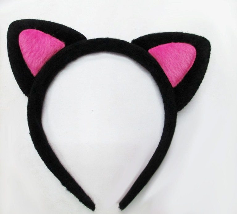 Sevimli Kedi Kulak Pofuduk Kedi Taç Siyah İçi Şeker Pembe Renk 17x15 cm (Lisinya)