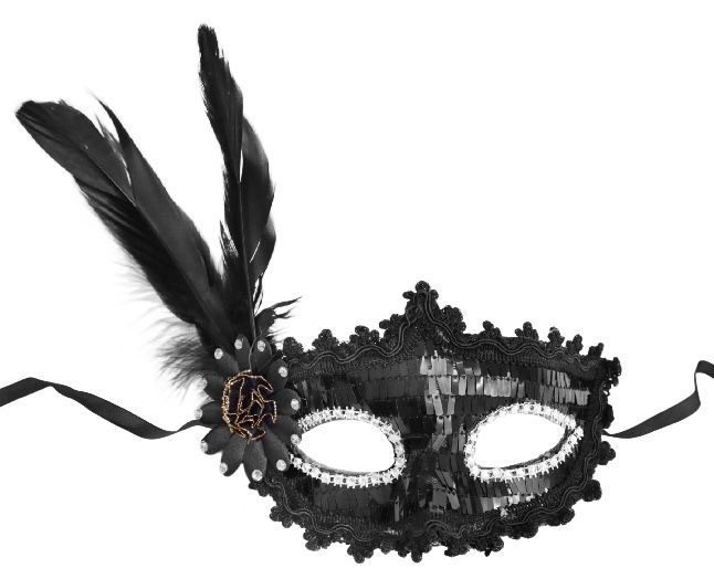 Siyah Payetli Pullu Siyah Renk Yandan Tüylü Parti Maskesi 18x22 cm (Lisinya)
