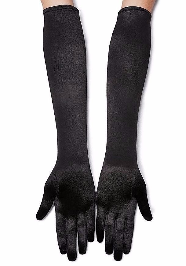 Siyah Renk Likralı Dirseğe Kadar Uzun Kumaş Eldiven 40 cm (Lisinya)