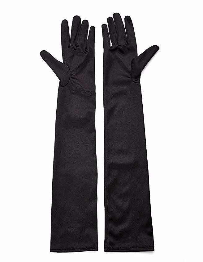 Siyah Renk Likralı Dirseğe Kadar Uzun Kumaş Eldiven 40 cm (Lisinya)