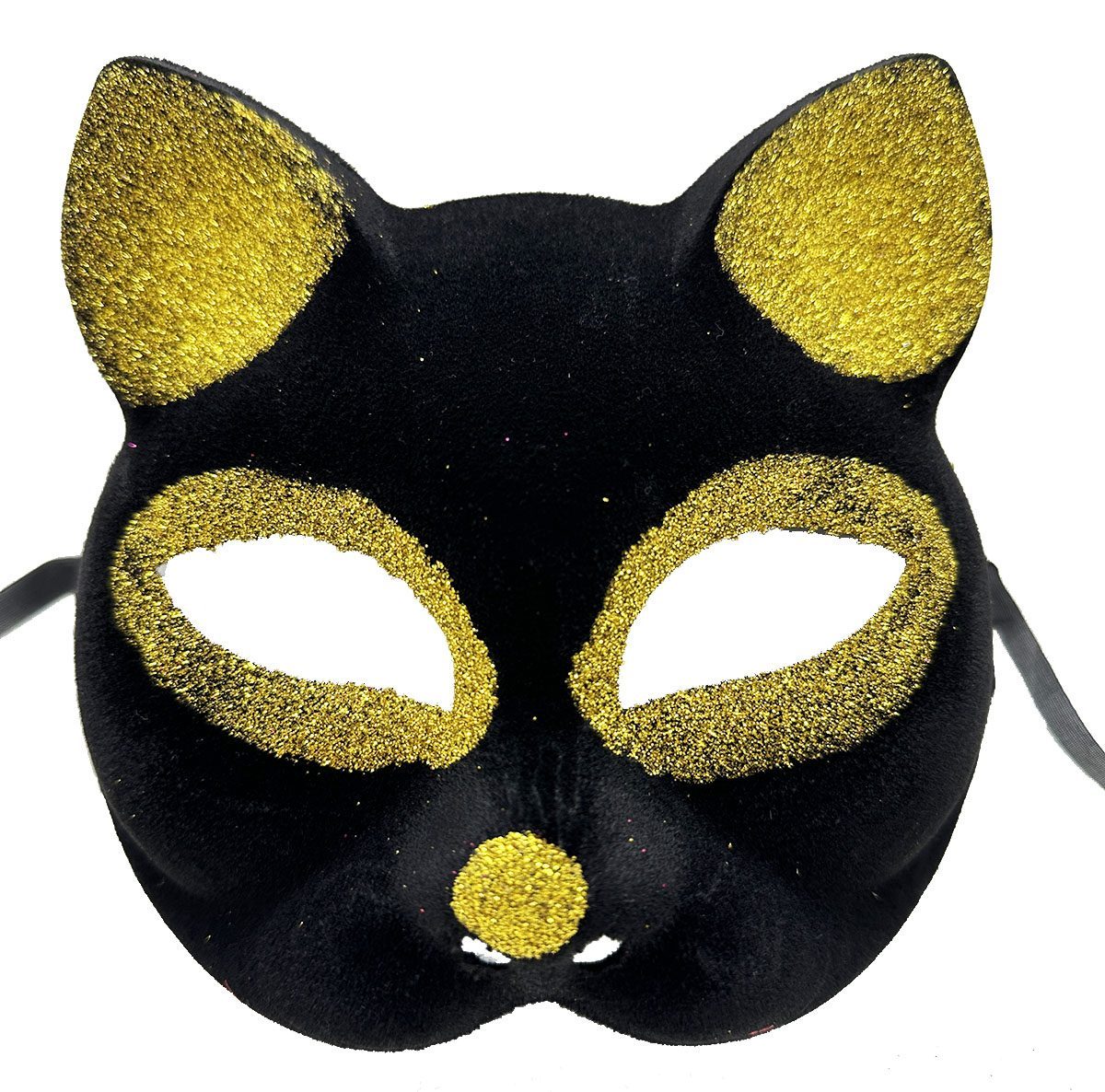 Siyah Renk Gold Simli Süet Kaplama Kedi Maskesi 18x14 cm (Lisinya)