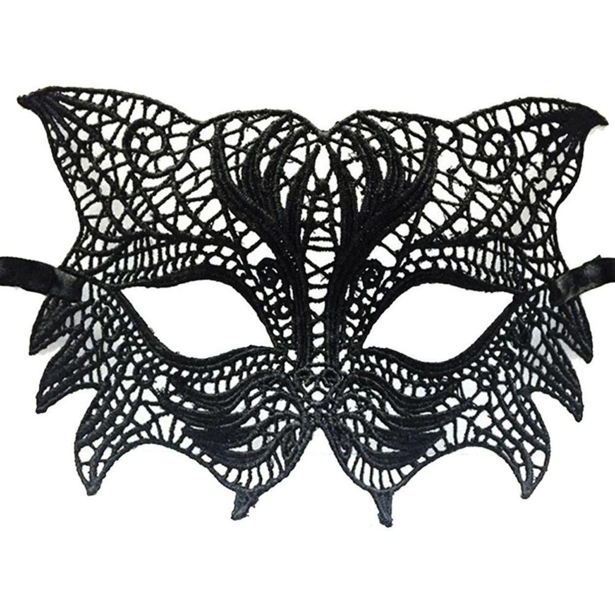 Siyah Renk Kedi Model Dantel İşleme Parti Maskesi 8 No (Lisinya)