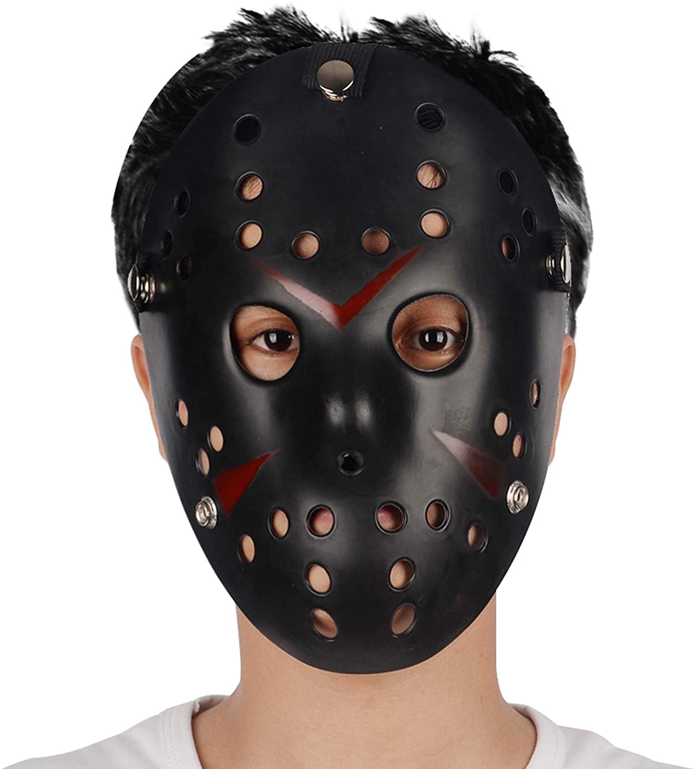 Siyah Renk Kırmızı Çizgili Tam Yüz Hokey Jason Maskesi Hannibal Maskesi (Lisinya)