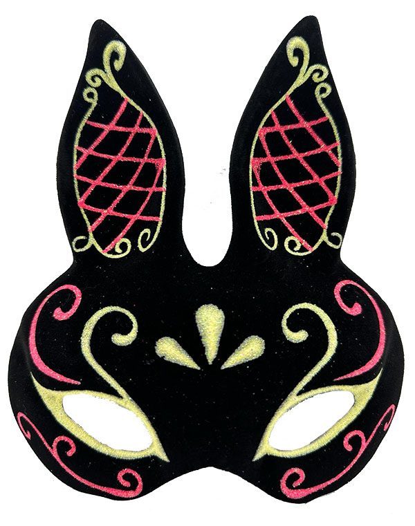 Siyah Renk Kırmızı Gold Simli Siyah Süet Kaplama Tavşan Maskesi 18x16 cm (Lisinya)