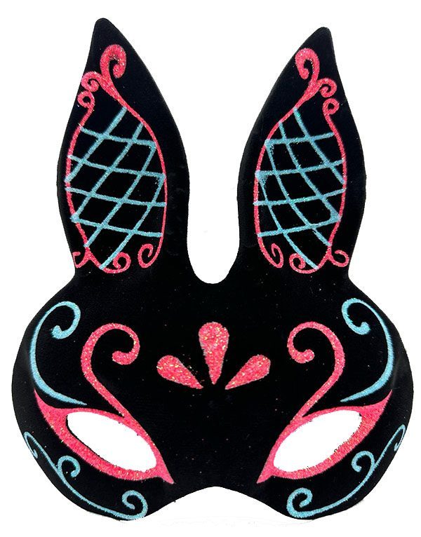 Siyah Renk Mavi Kırmızı Simli Siyah Süet Kaplama Tavşan Maskesi 18x16 cm (Lisinya)