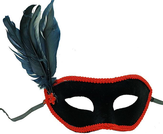Siyah Renk Yandan Tüylü Siyah Süet Kaplama Parti Balo Maskesi 21x20 cm (Lisinya)